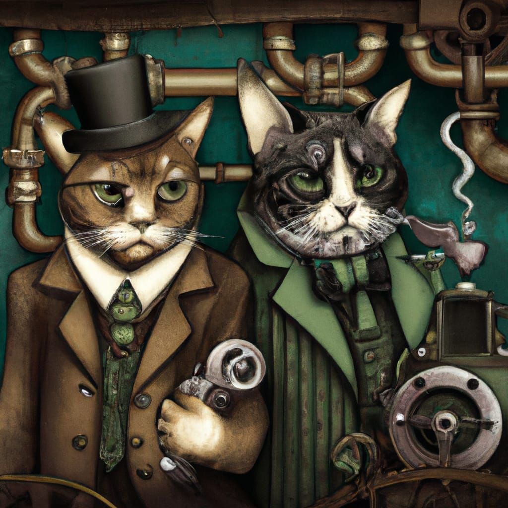Sherlock Holmes and Watson as Steampunk Cats