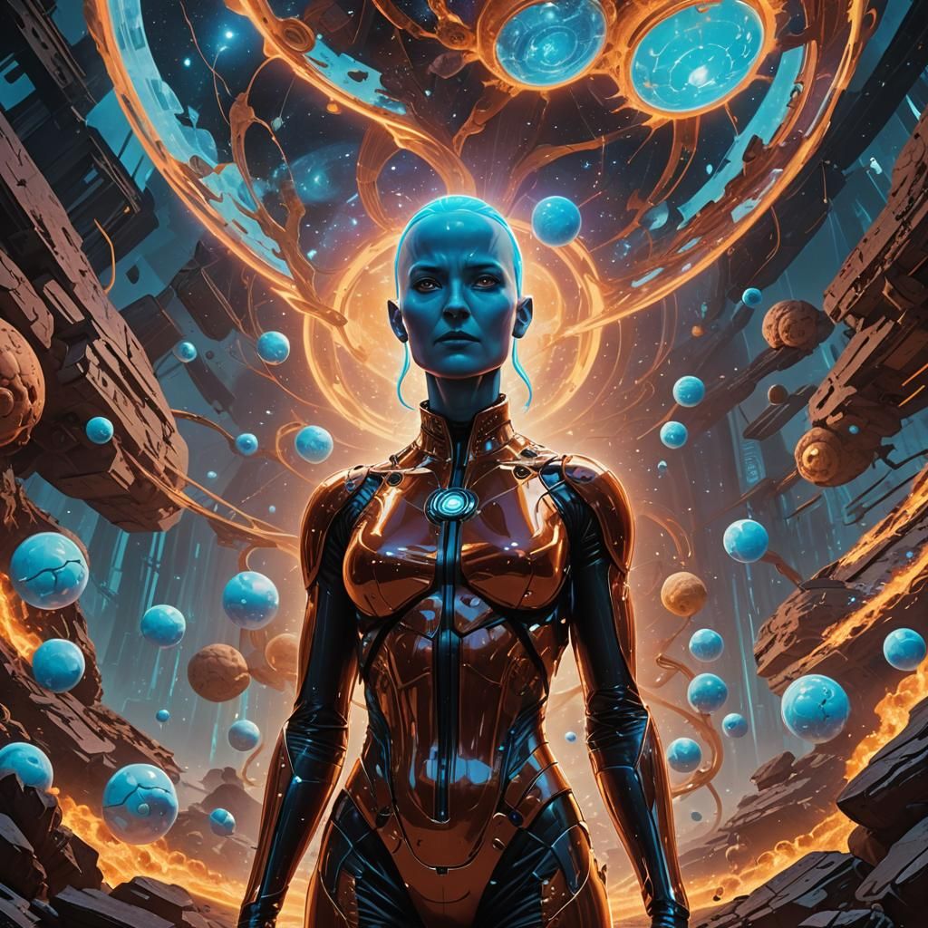 Female Dr. Manhattan in Fractal Cosmic Landscape