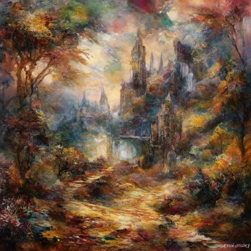 Woman Knight in Landscape with Anti-Color Fume Effect