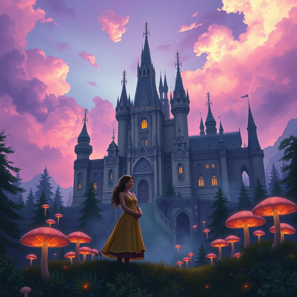 Whispering Castle Embrace in Dreamy Purple Hues