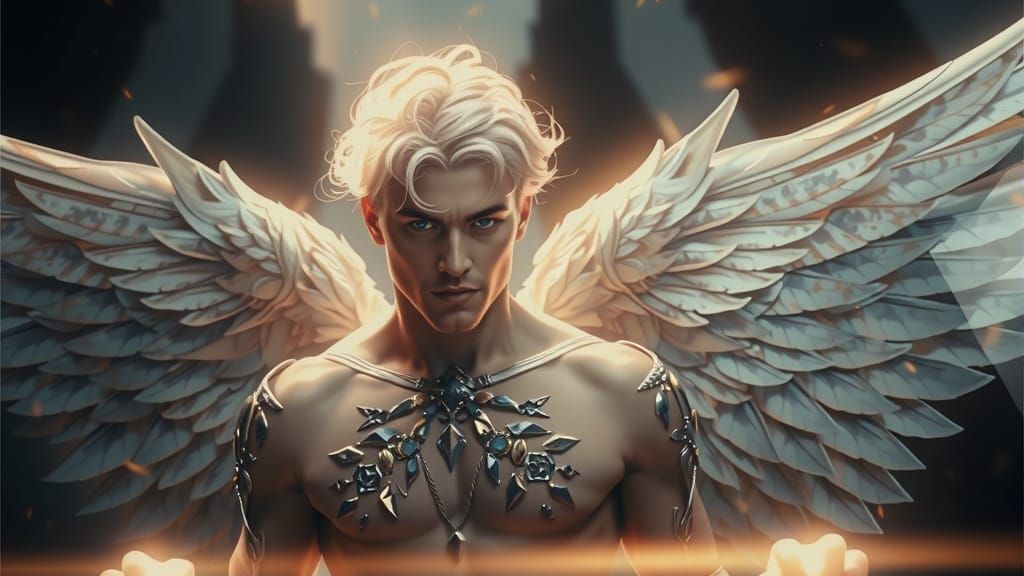 Masculine Angel in Golden Armor and Jewels