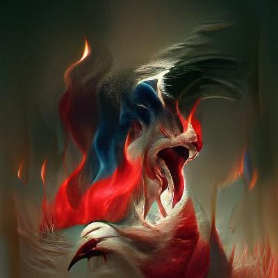 Sinister Face Screaming in Fiery Red and White