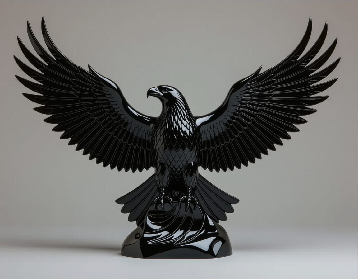 Obsidian Eagle Sculpture in Dramatic Light