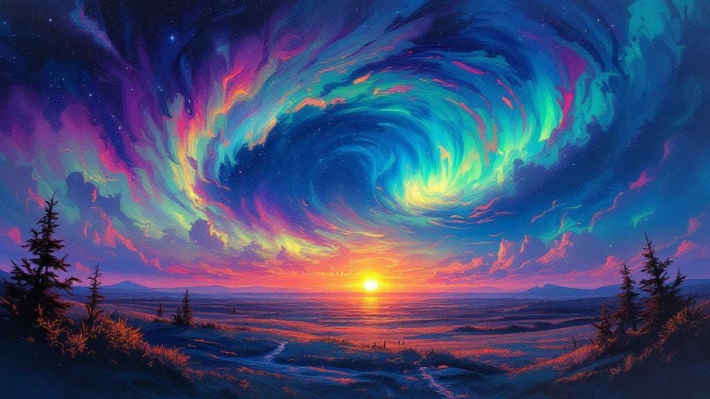 Aurora Borealis Sunrise in Expressive Impasto Style