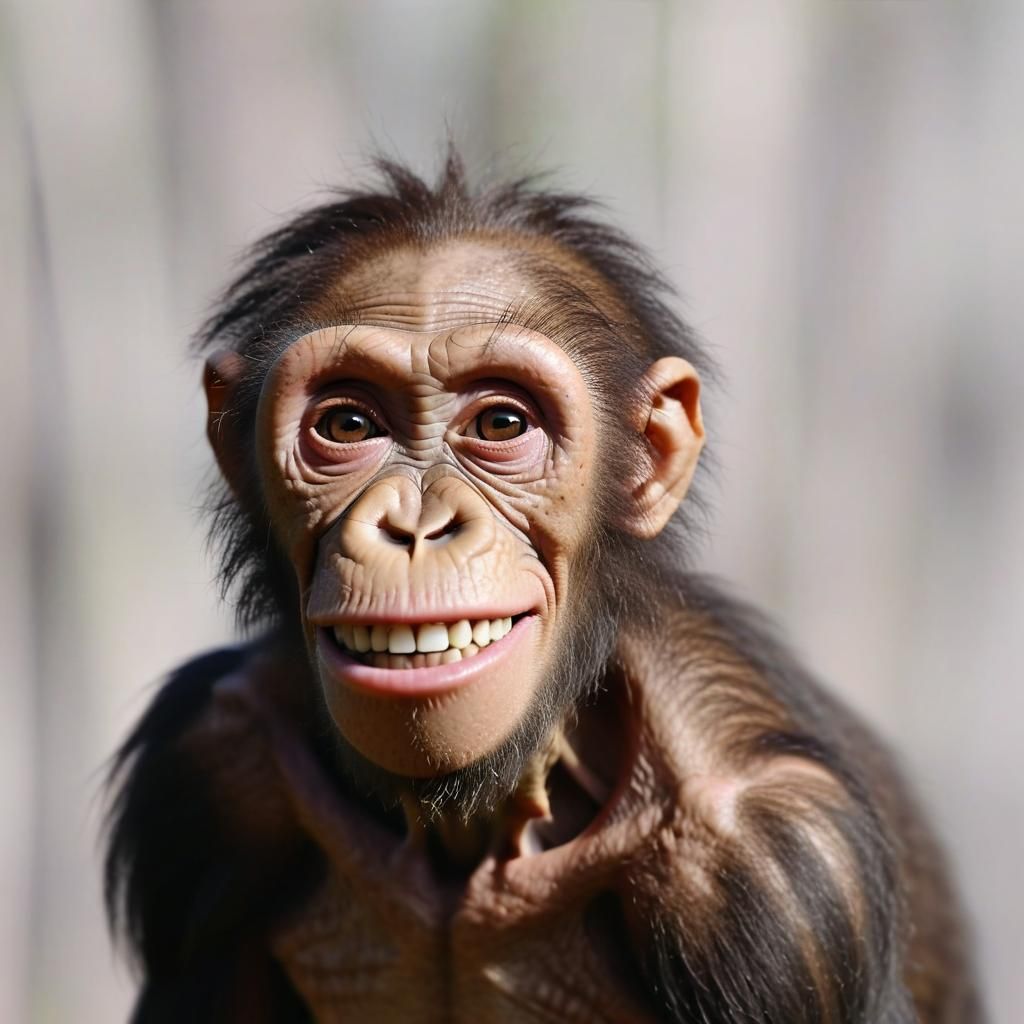 Detailed Portrait of a Smiling Australopithecus