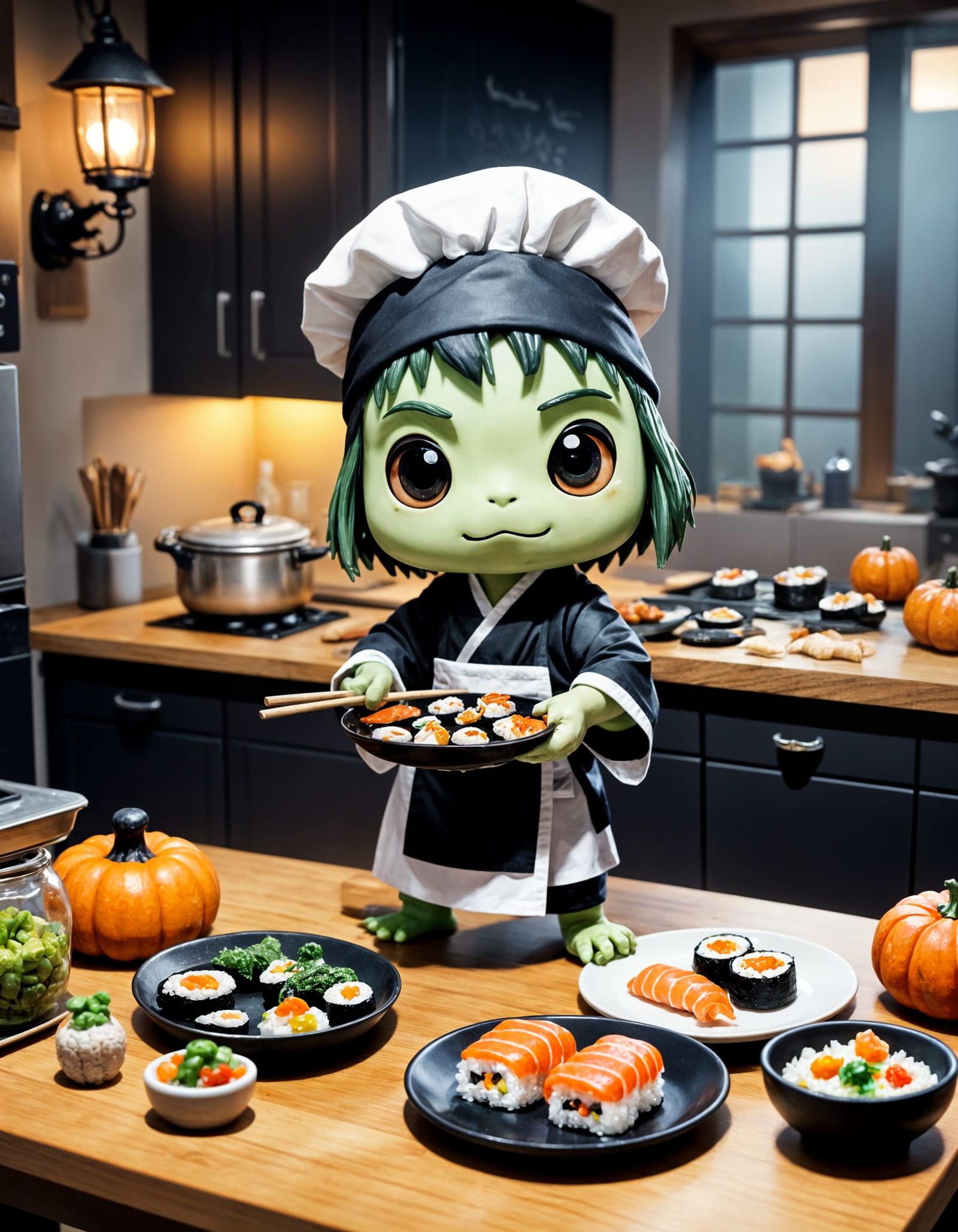 Adorable Chibi Kappa Makes Spooky Sushi on Halloween
