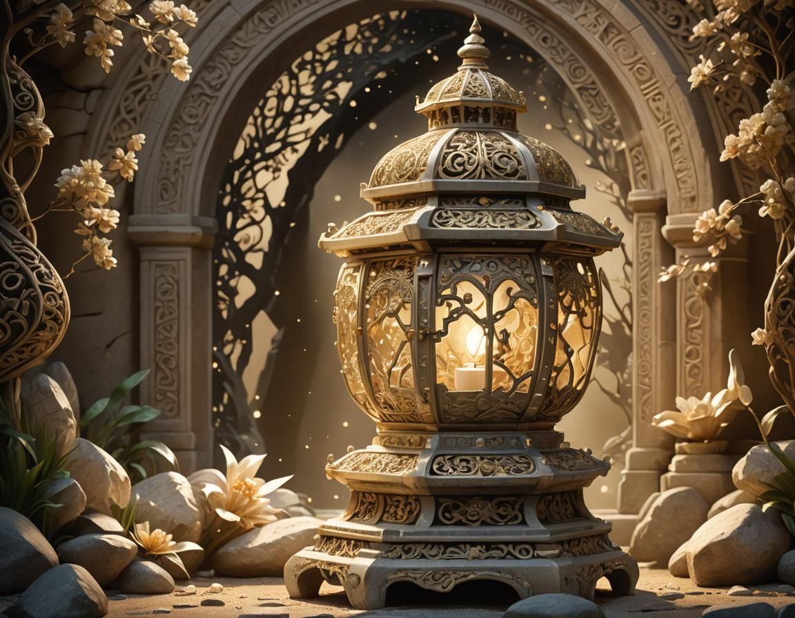 Ornate Stone Lantern Radiating Ethereal Light