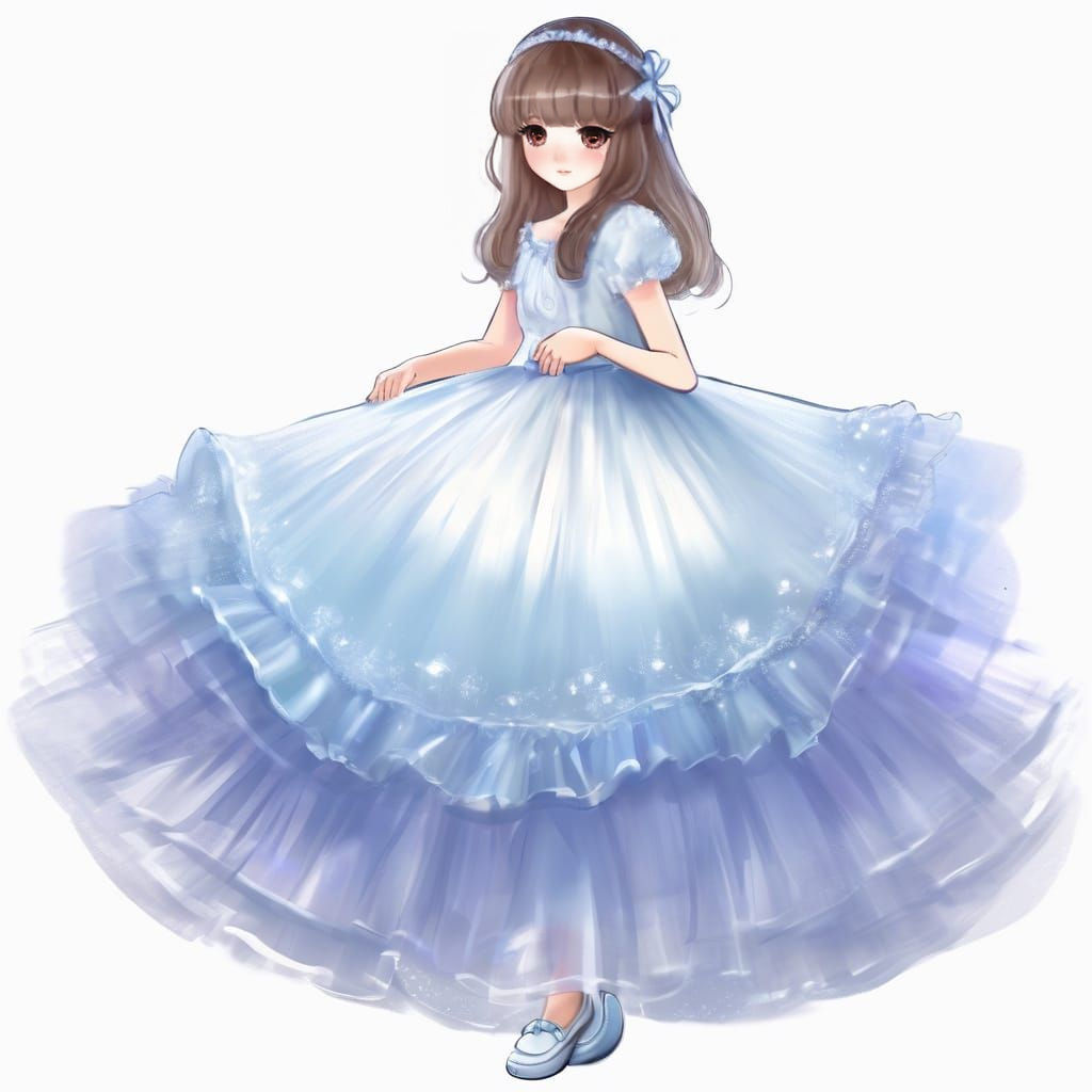 Vibrant Kawaii Dress with Soft Brushstrokes and Luminous Acc...