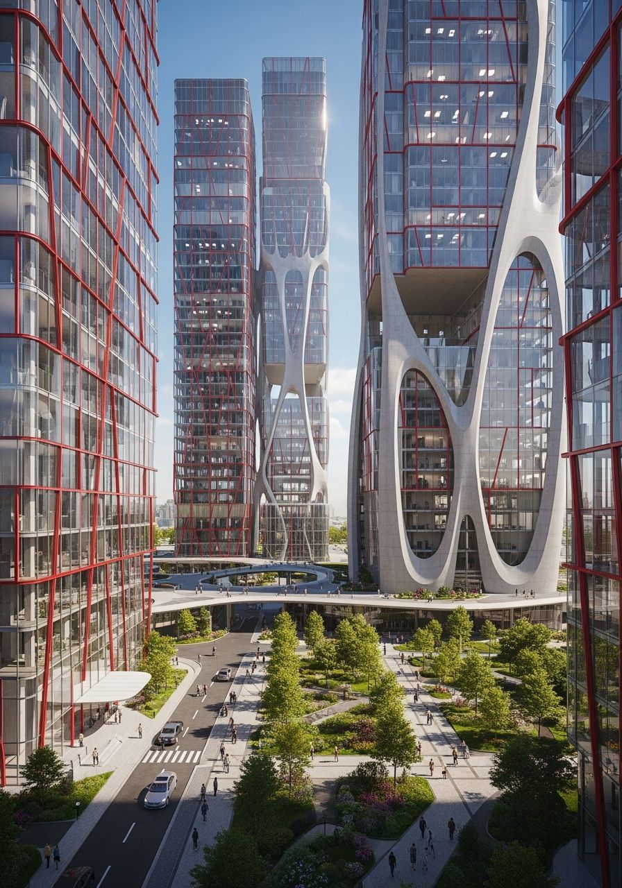 Futuristic Skyscrapers with Organic Petal Concrete Frames