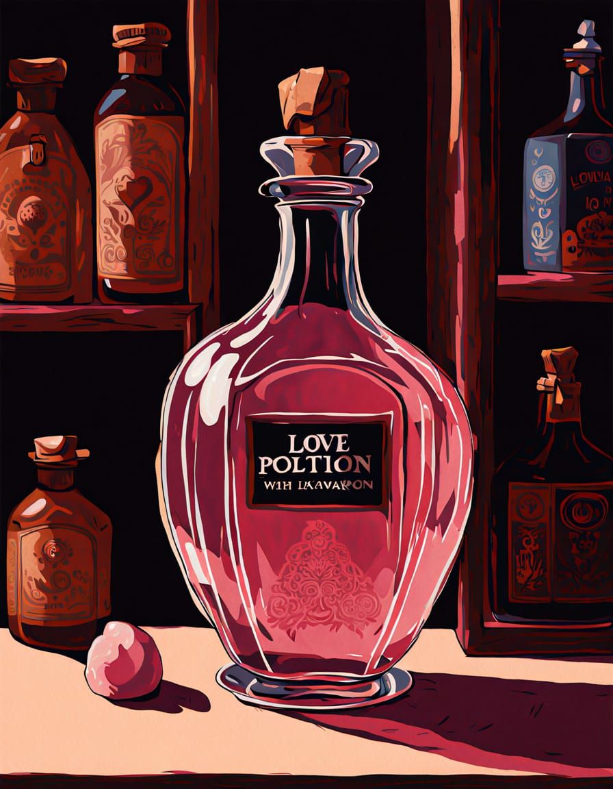 Romantic Oil Painting of Mysterious Love Potion