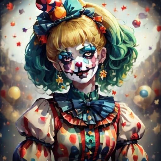 Sad Clown Girl Crying in Vintage Watercolour Style