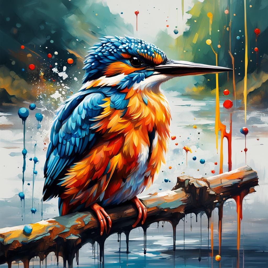 Kingfisher Hunting in Graffiti Street Art Style