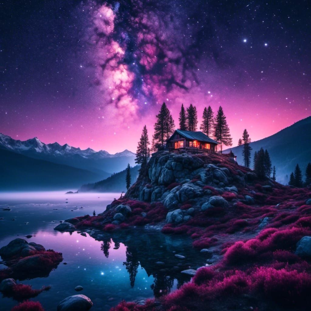 Lake Tahoe Sunrise Under Cosmic Night Sky