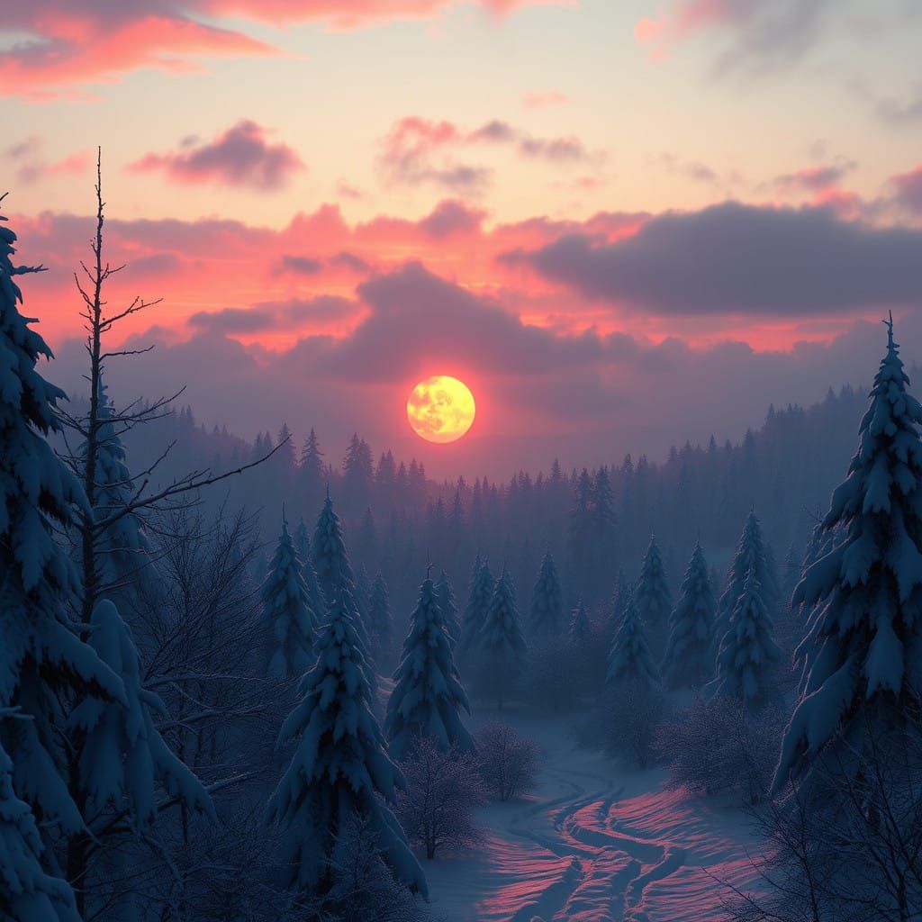 Fantastical Winter Solstice with Vibrant Sunset