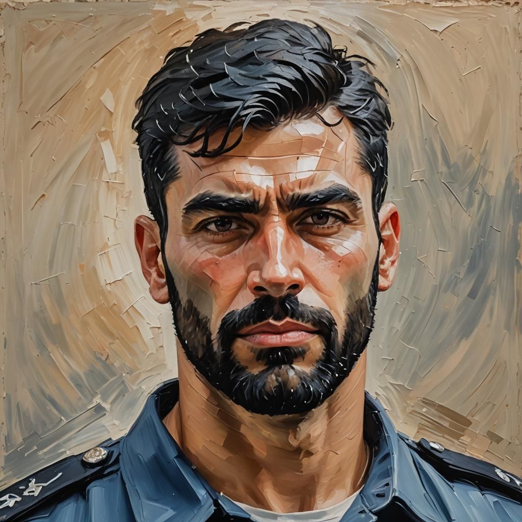 Handsome Policeman Portrait as Impasto Oil Painting