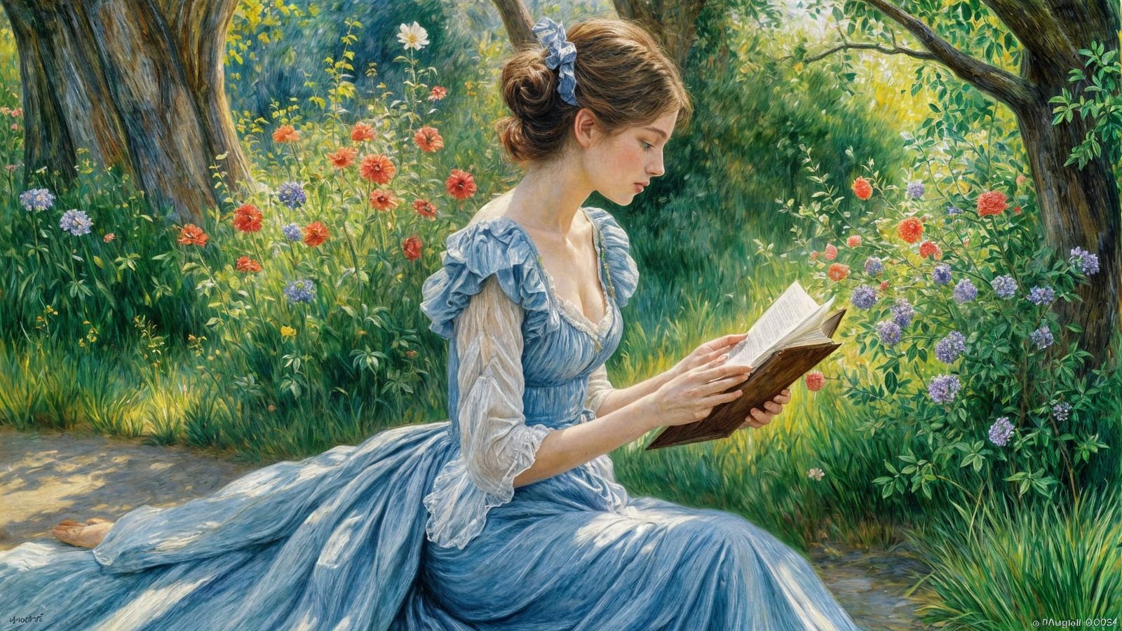 Camille Monet Reading in Impressionist Watercolor