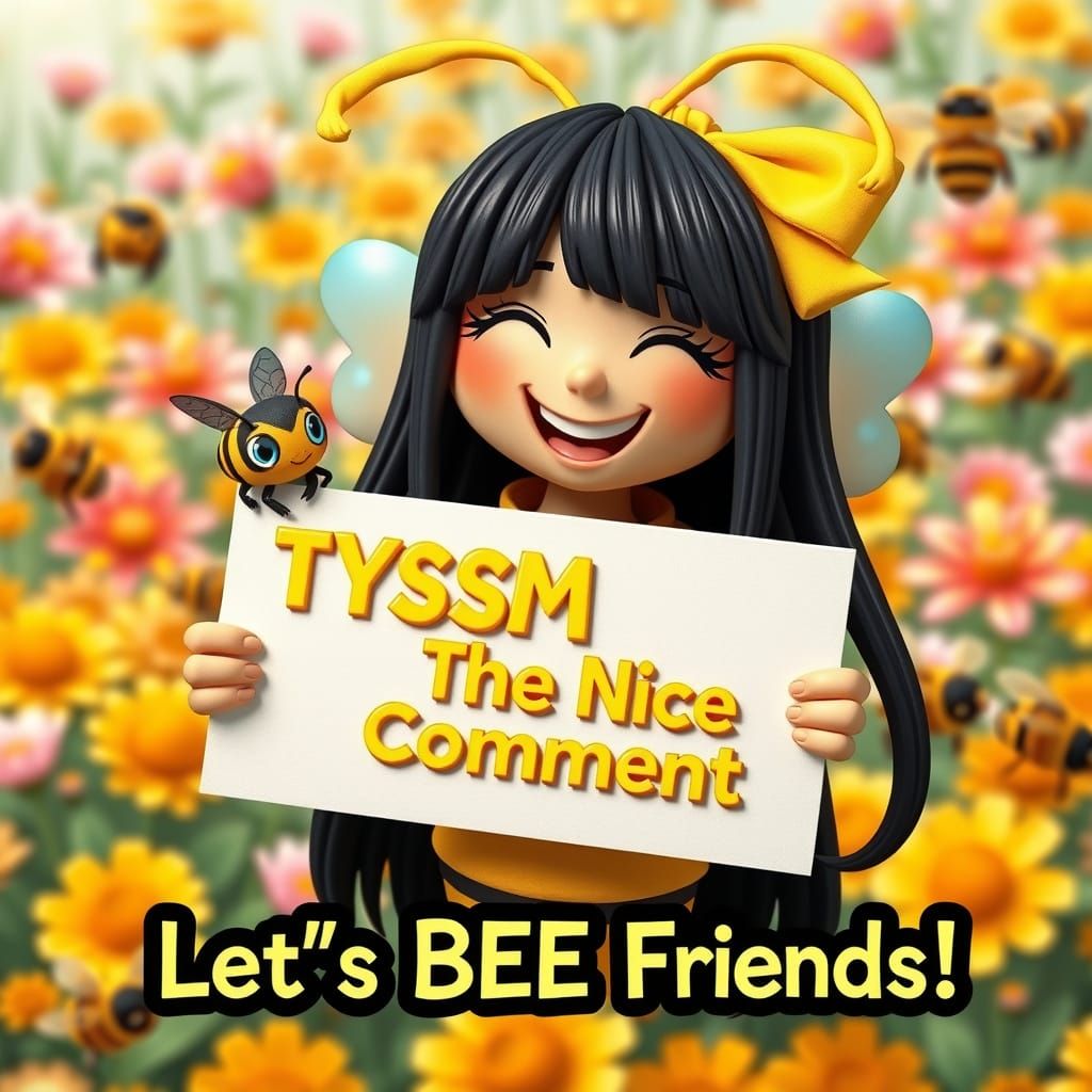 Vibrant Origami-Inspired Bumblebee Girl with Whimsical Frien...