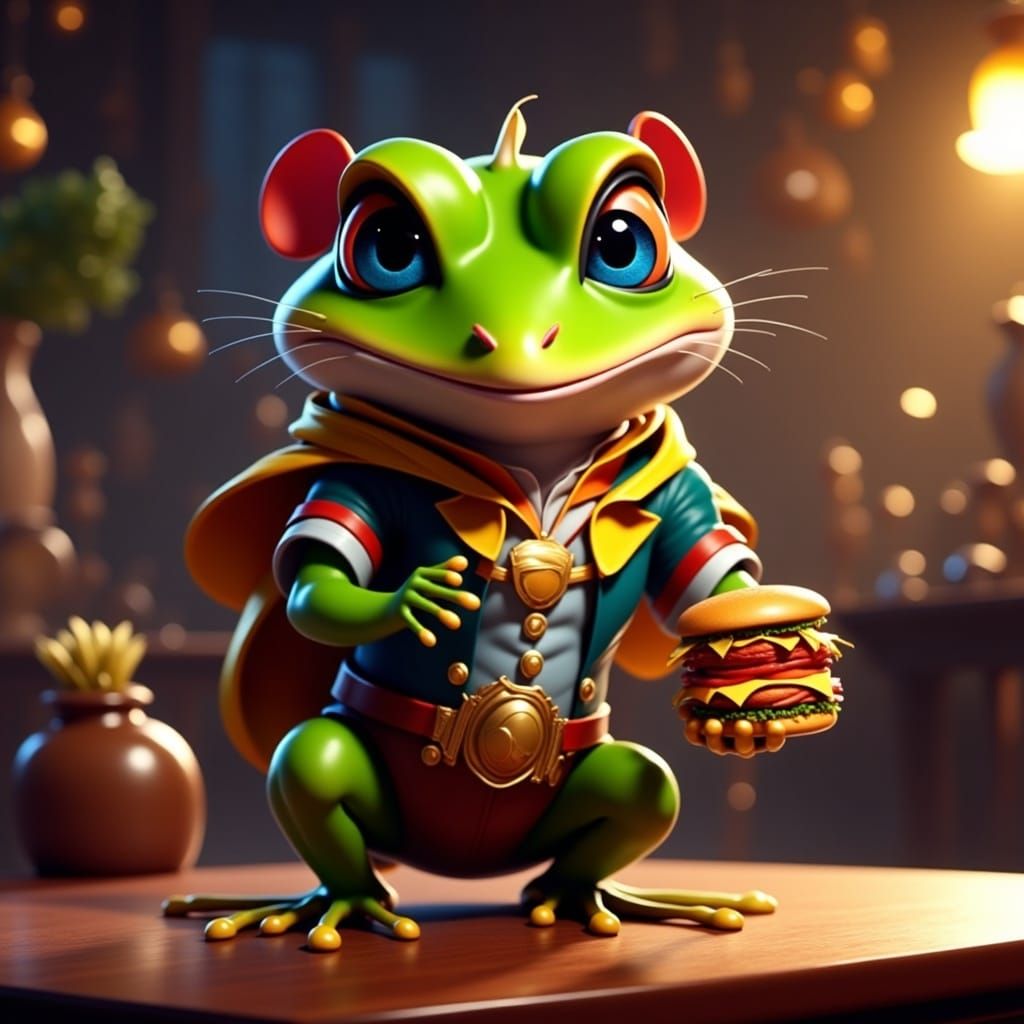 Anthropomorphic Frog Having a Snack in Toon Rendering