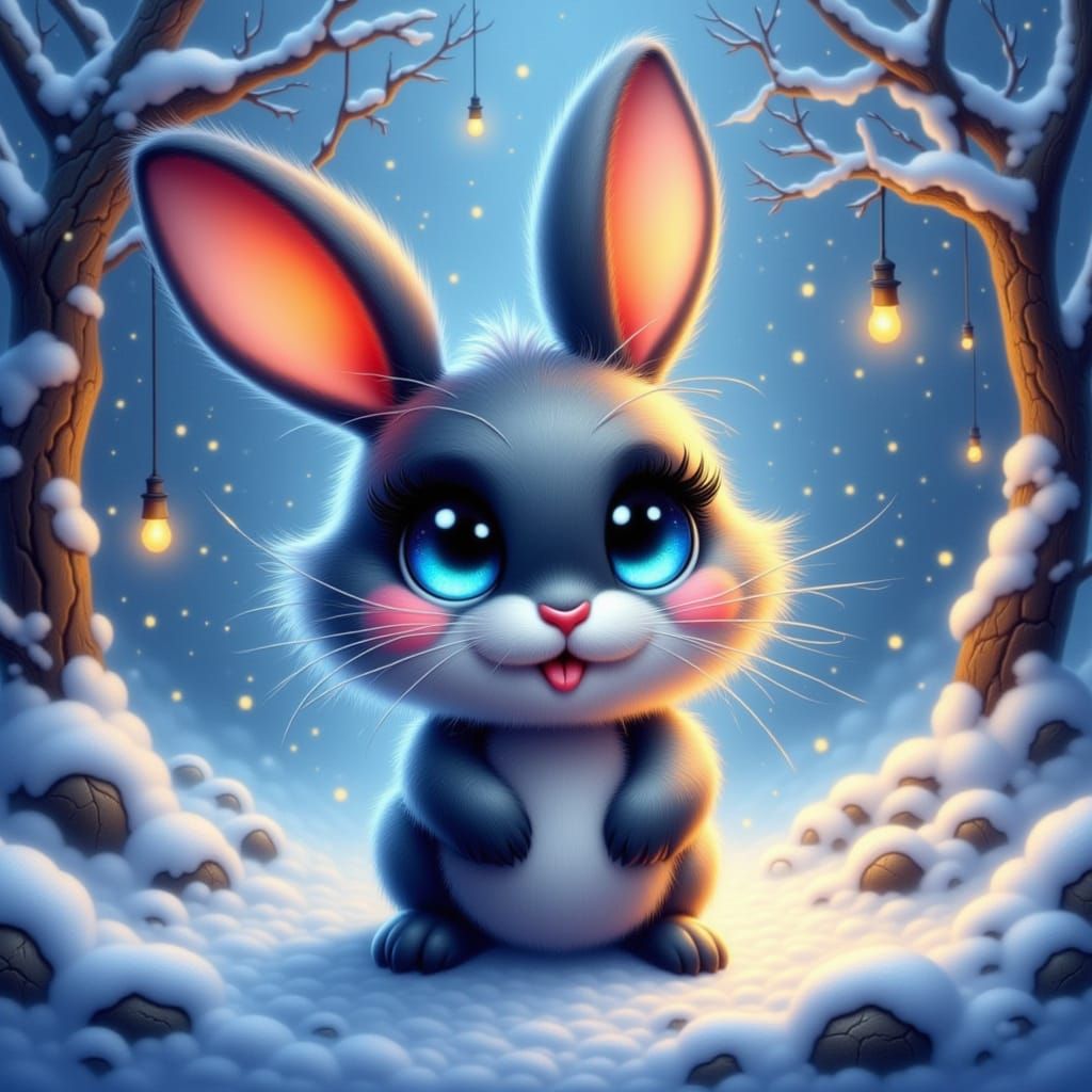 Chibi Rabbit in Winter Wonderland Matte Painting