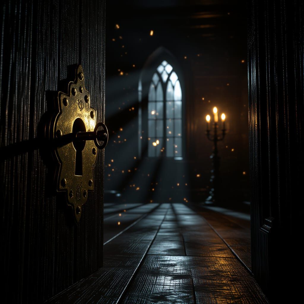 Gothic Room Through Keyhole with Candlelight