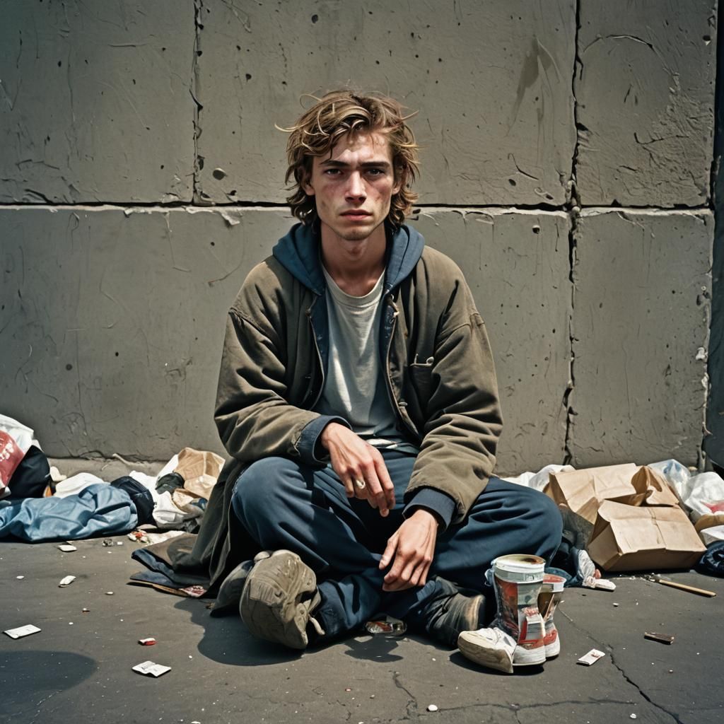 Cinematic Portrait of a Homeless Youth on Skid Row
