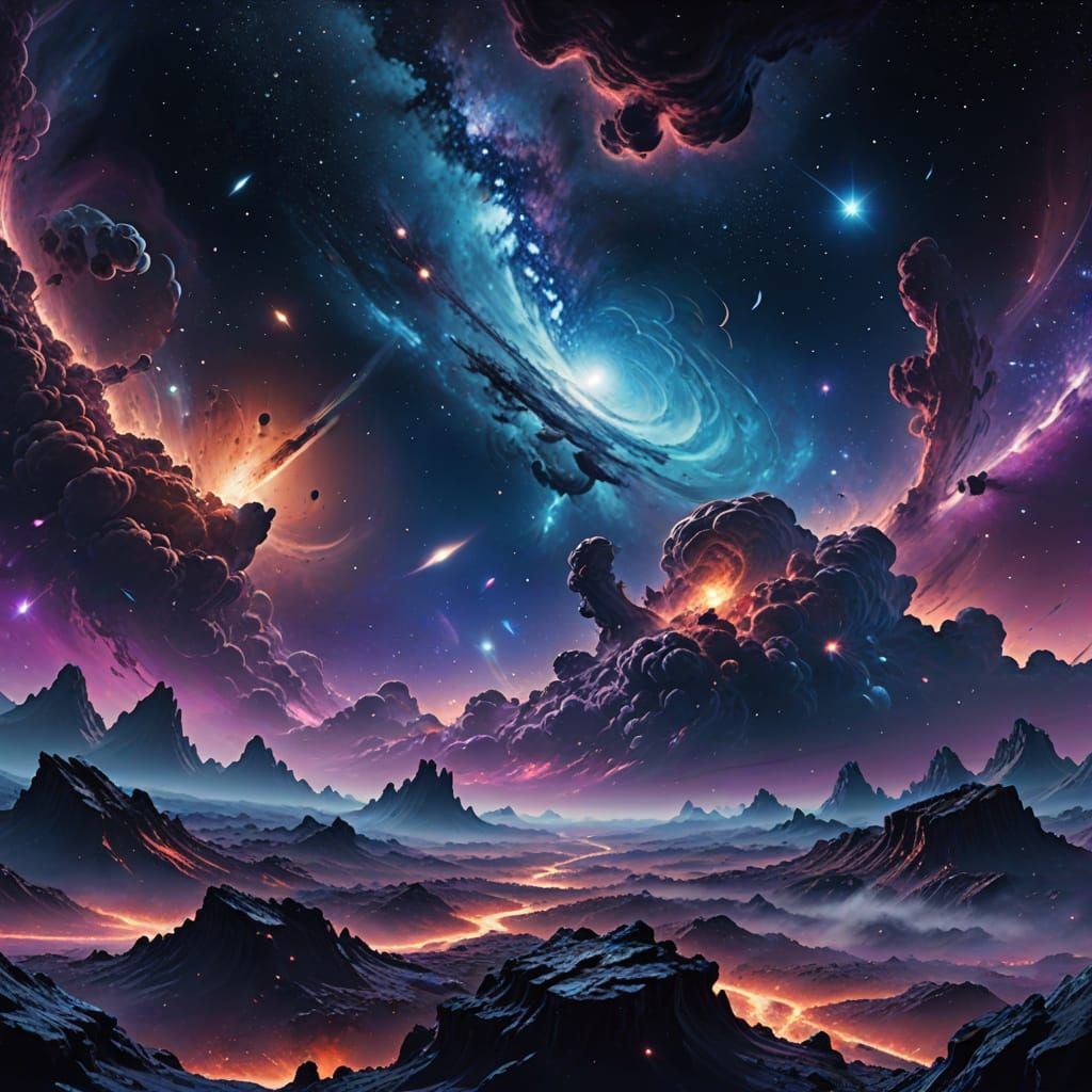 Expanding Universe in Vibrant Oil Painting Style