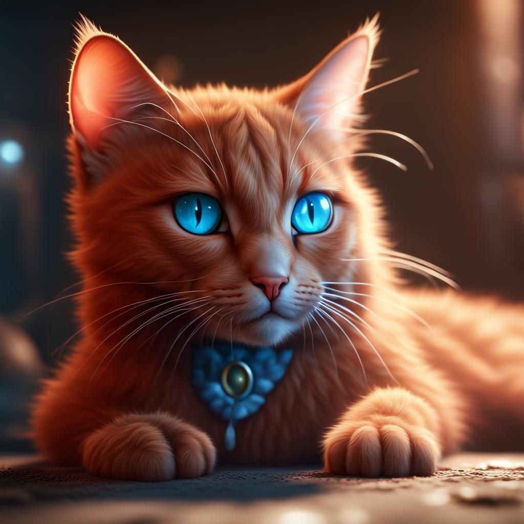 Red Cat with Blue Eyes: Detailed Matte Painting