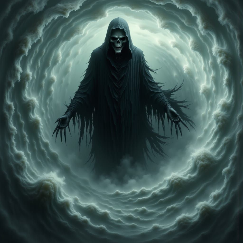 Grim Reaper in a Dark Water Vortex, Inspired by Cyberpunk Ar...