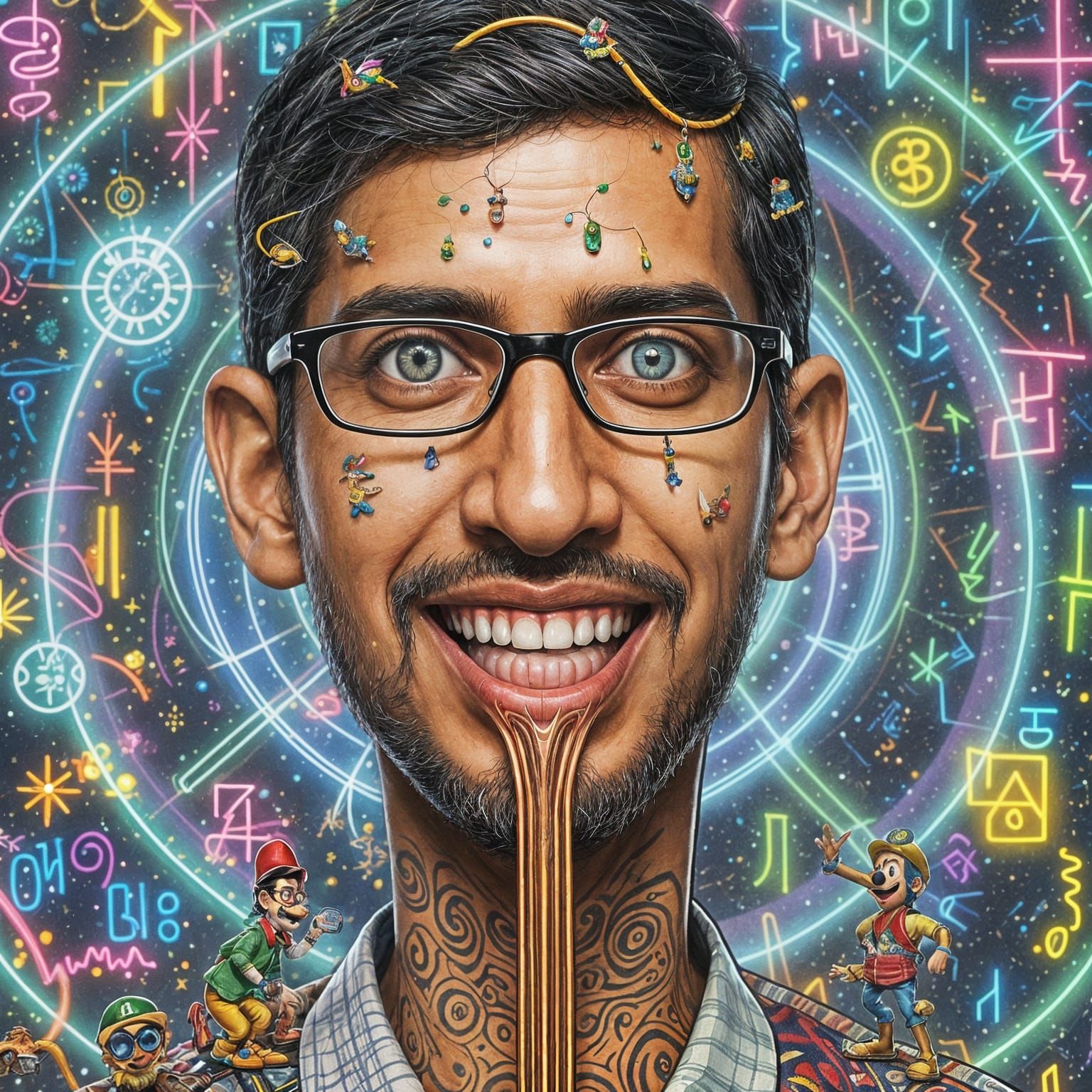 Surreal Portrait of Sundar Pichai in Cybermysticpunk Style
