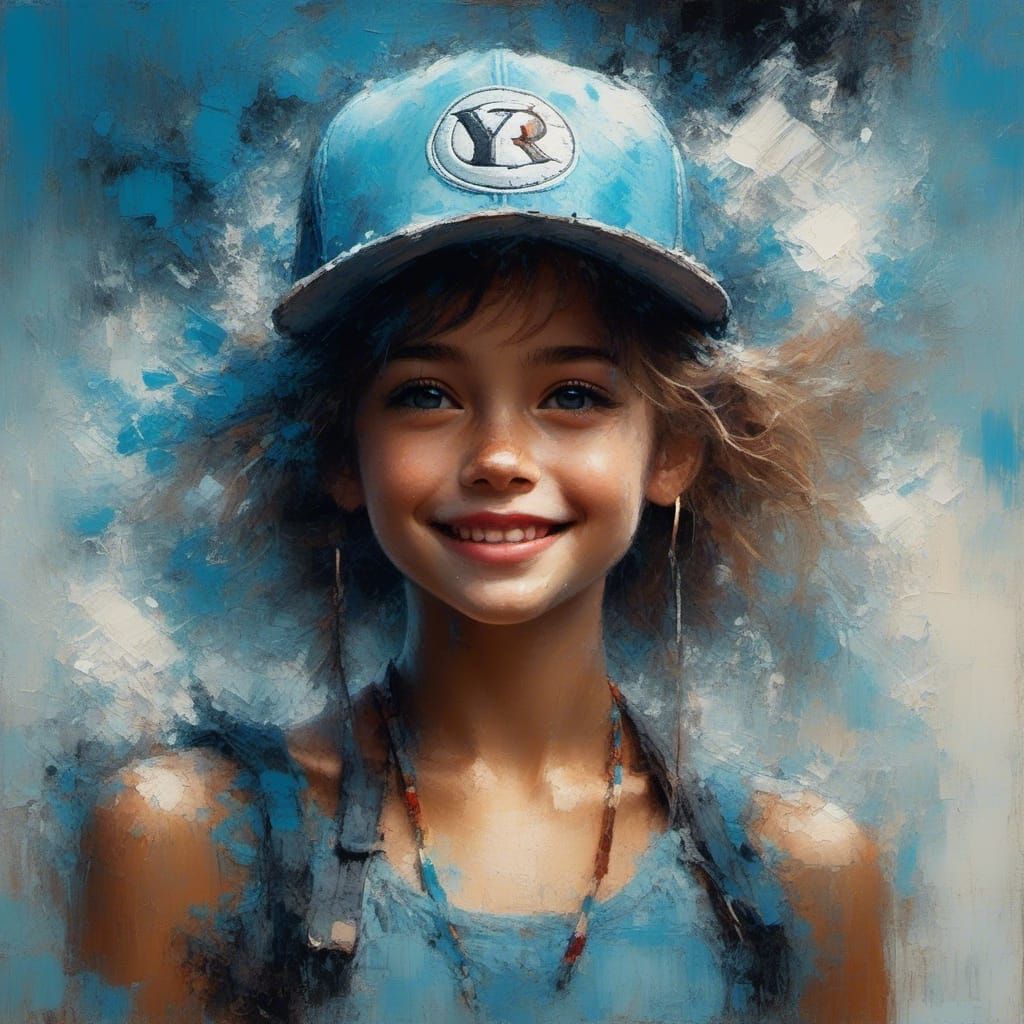 Girl in Baseball Cap: Vintage Fine Art Portrait