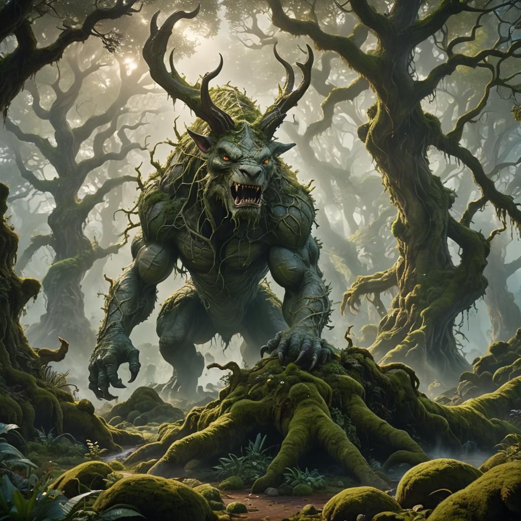 Muscular Quadrupedal Creature in Ancient Landscape