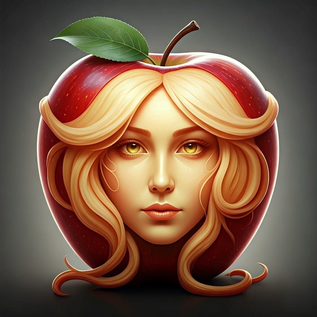 Woman's Face in Red Apple: Hyper-Realistic Art Nouveau Carvi...