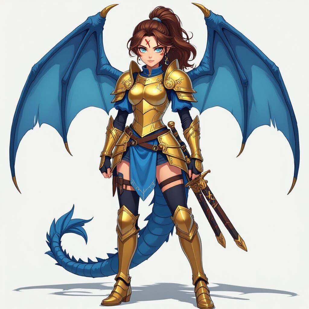 Dragon-Winged Warrior Girl with Gold Armor