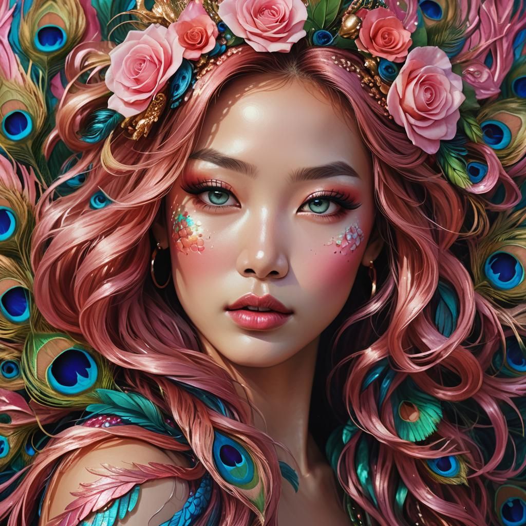 Asian Mermaid Portrait in Surreal Digital Art Style