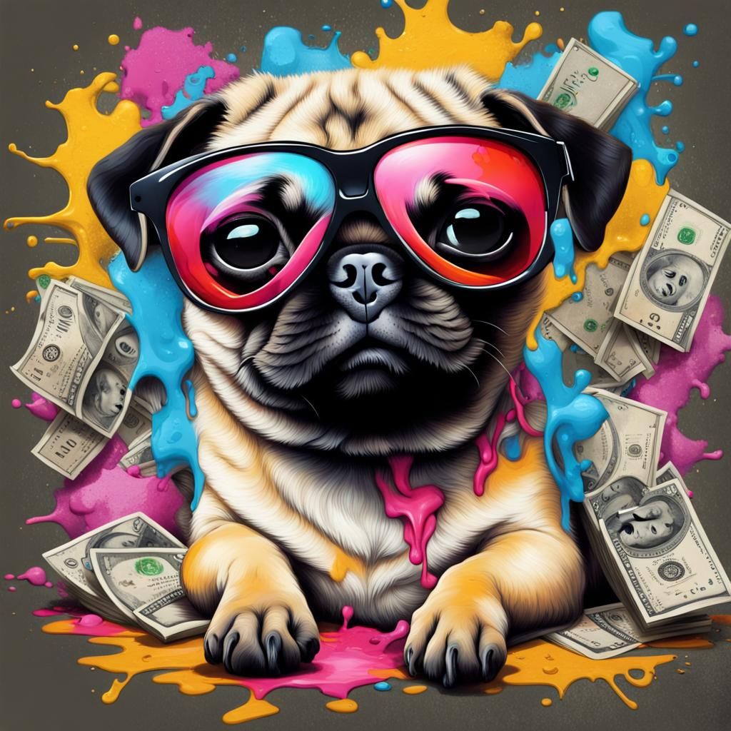 Baby Pug Sleeping in Graffiti Street Art