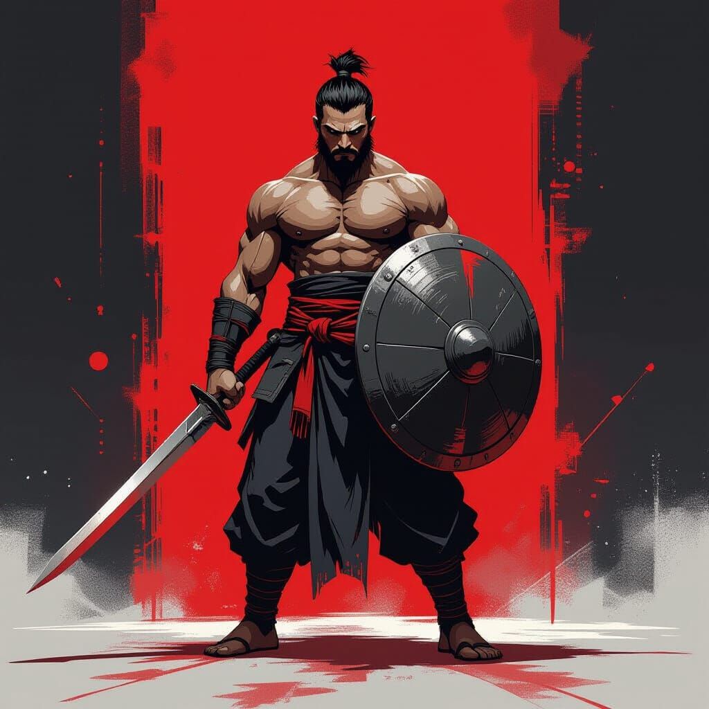 Martial Artist Shield Emblem in Comic Book Style