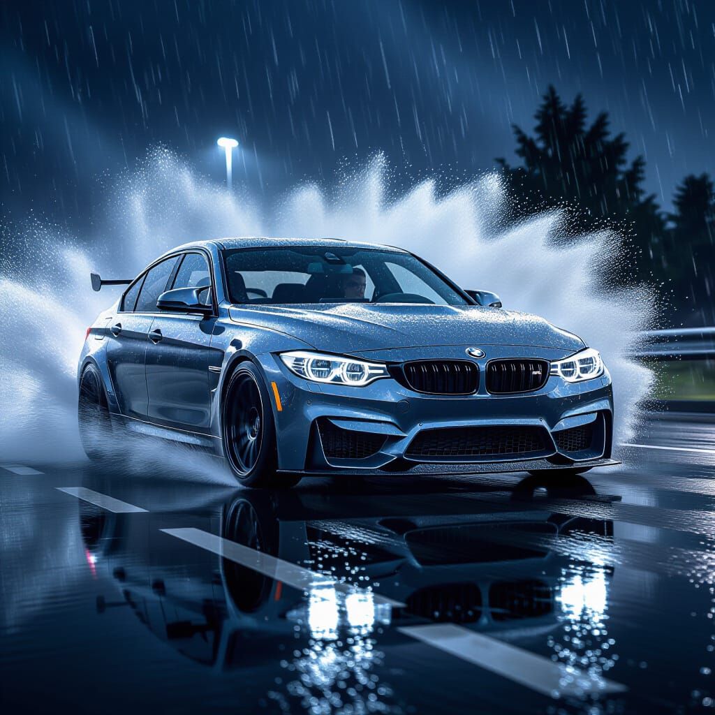 BMW F30 M Sport Drifting in Night Storm