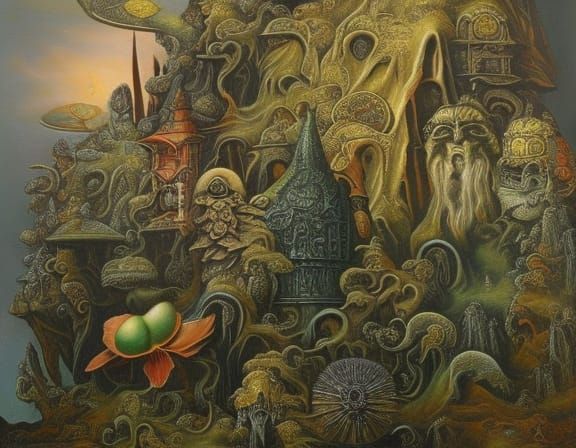 Extravagant Tea Party in Bogomil's Universe as Oil Painting