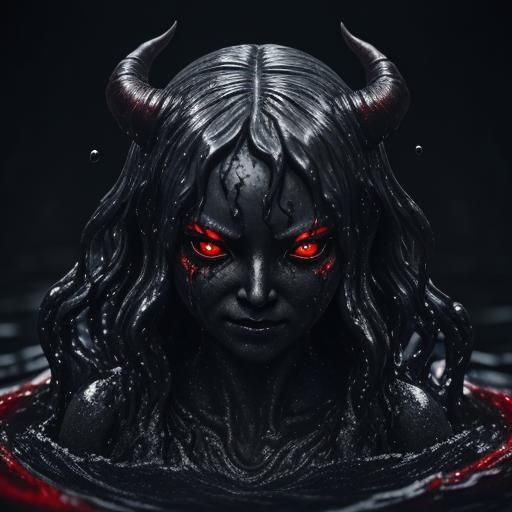 Horrific Demon Statue with Burning Eyes