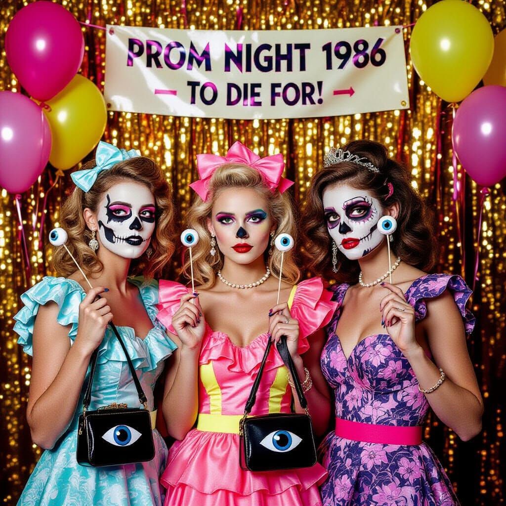 Undead Teens in Retro Photo Booth, 1986 Zombie Prom