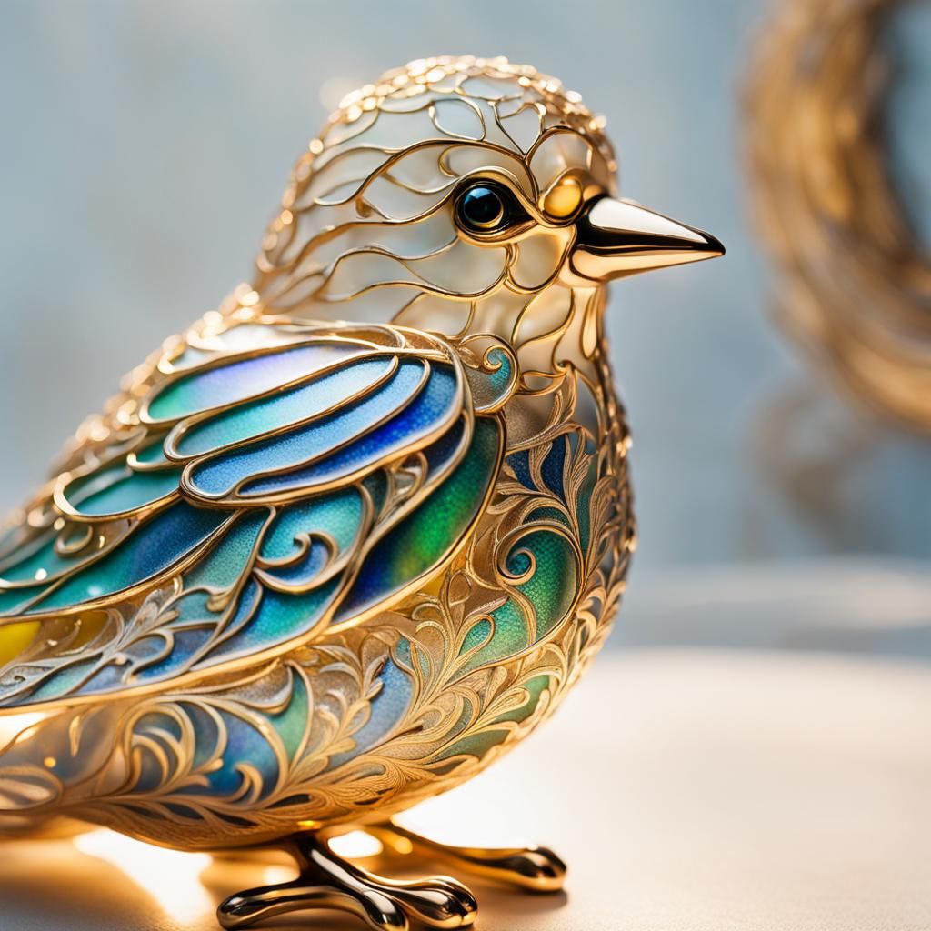 Enameled Glass Bird Figurine in Art Nouveau Style