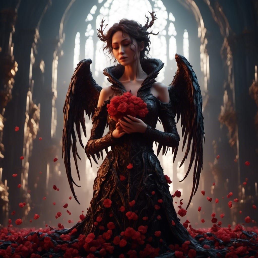 Black Angel Wings in Detailed Matte Painting