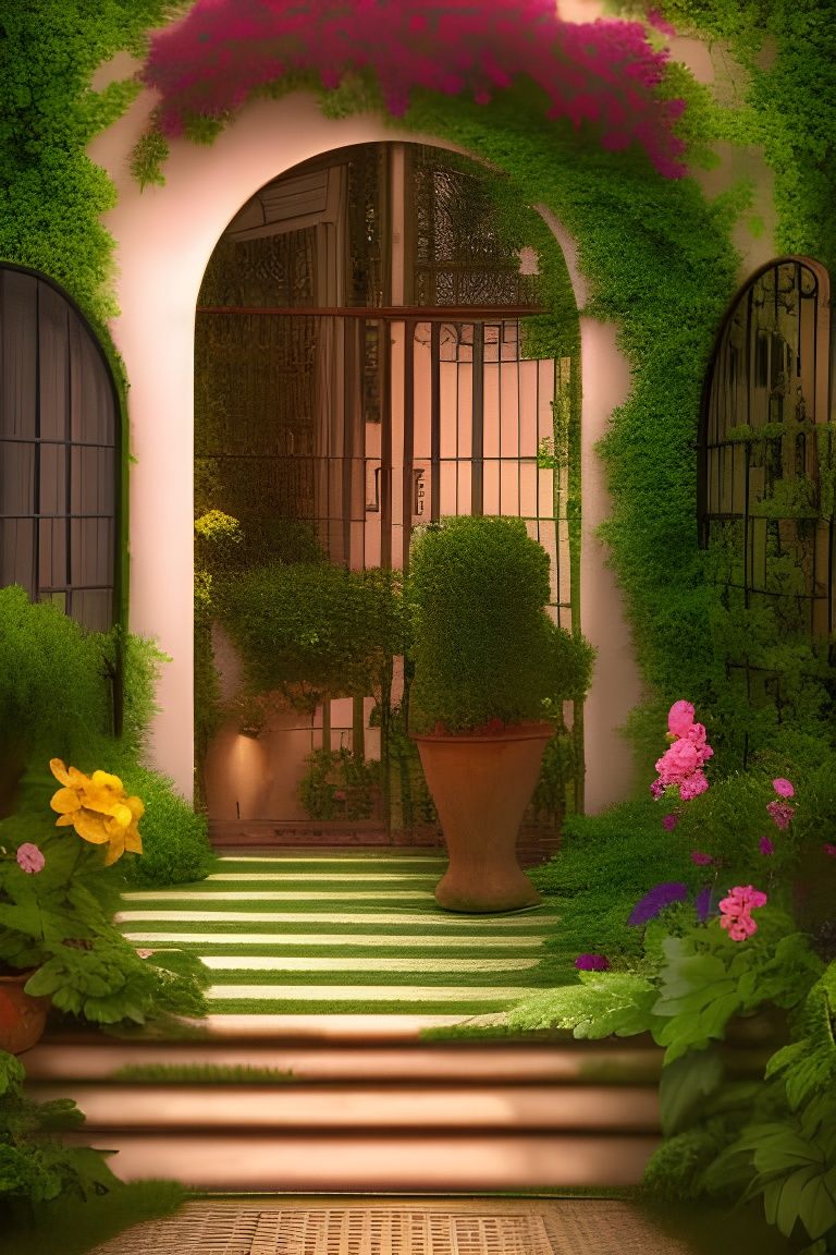 Spanish Garden Veranda in Hyperdetailed Illustration