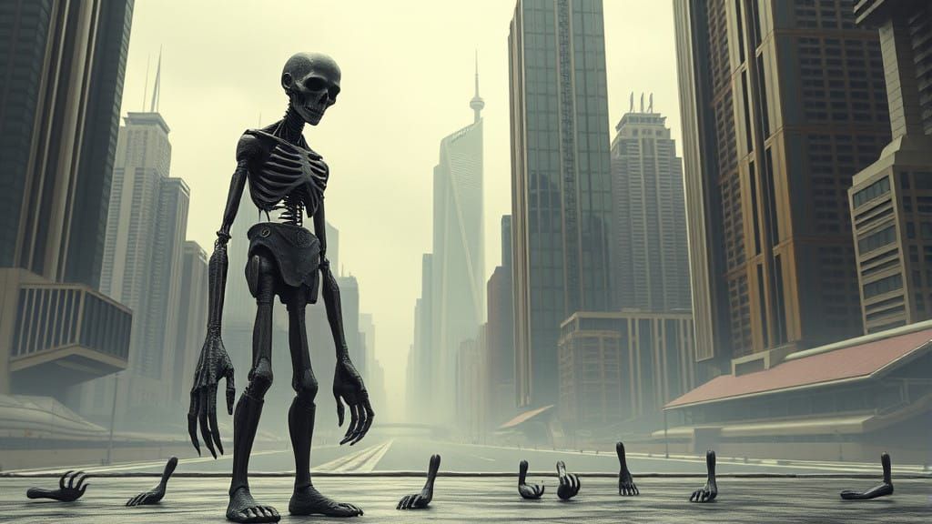 Distorted Surrealistic Metropolis with Deformed Figure