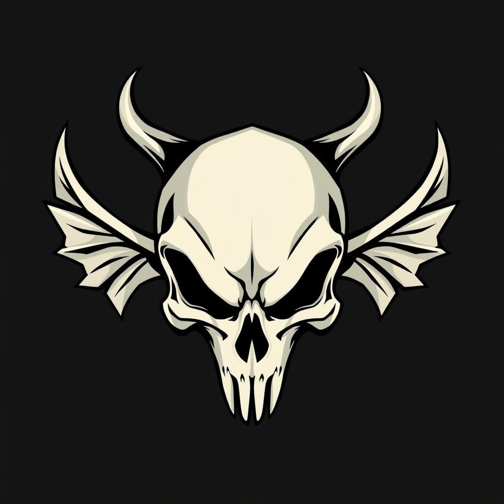 Flat Stylistic Cranium Logo with Wings