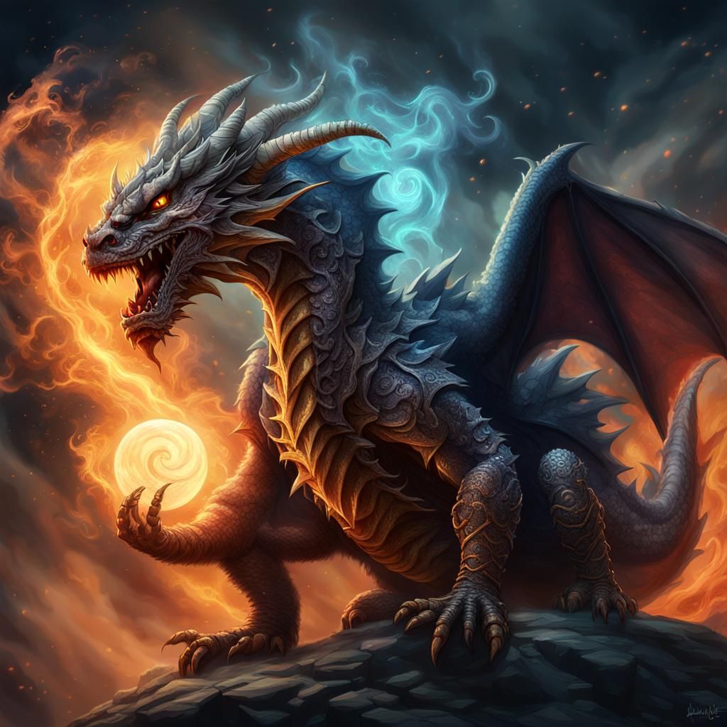 Dwarf Dragon Portrait with Smoke Wisps