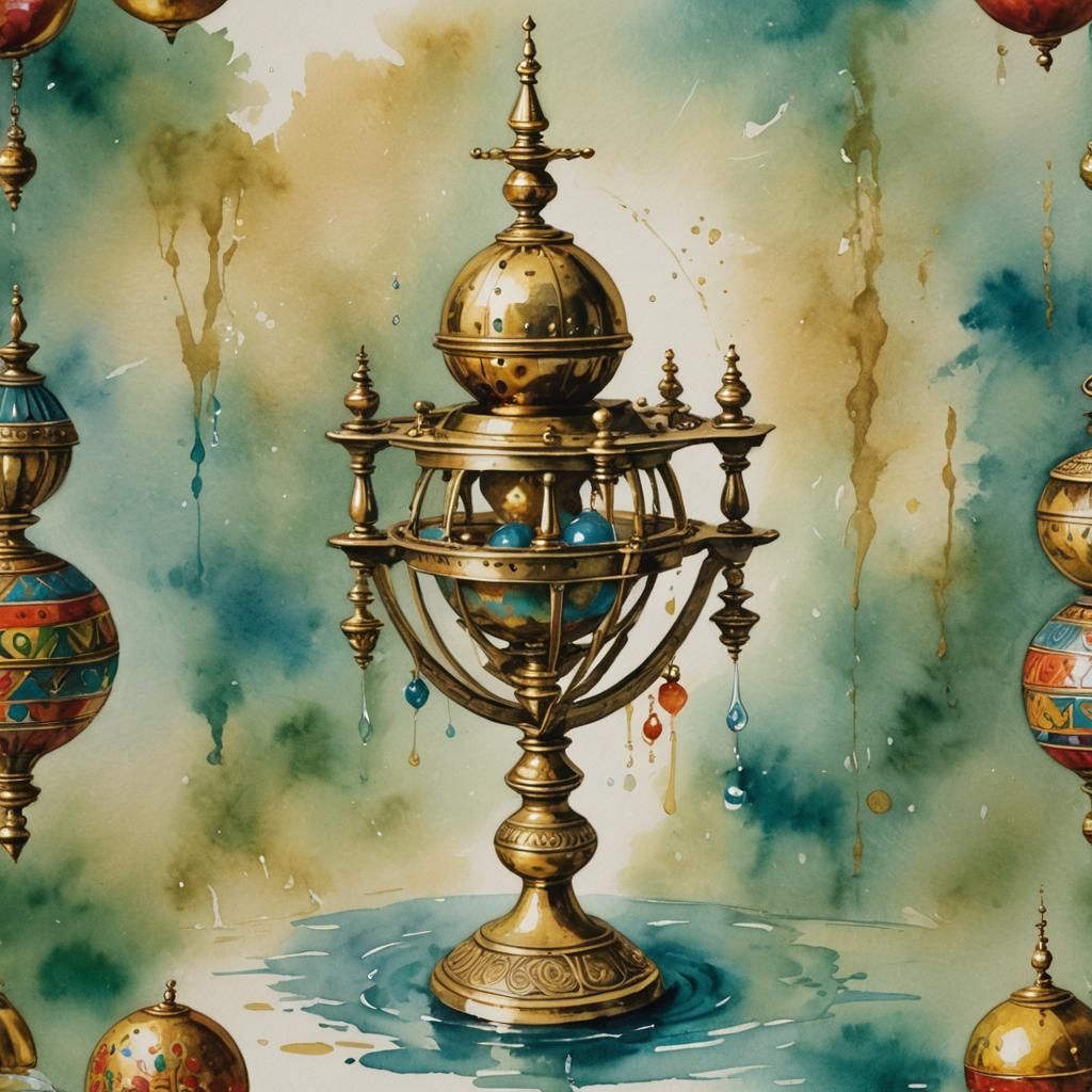 Elegant Brass Liahona in Oil and Watercolor