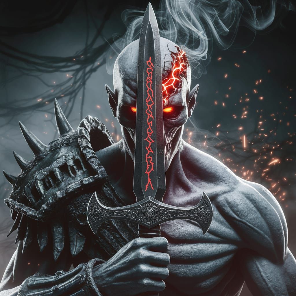 Undead Warlord with Cursed Runeblade in Fantasy Horror Style