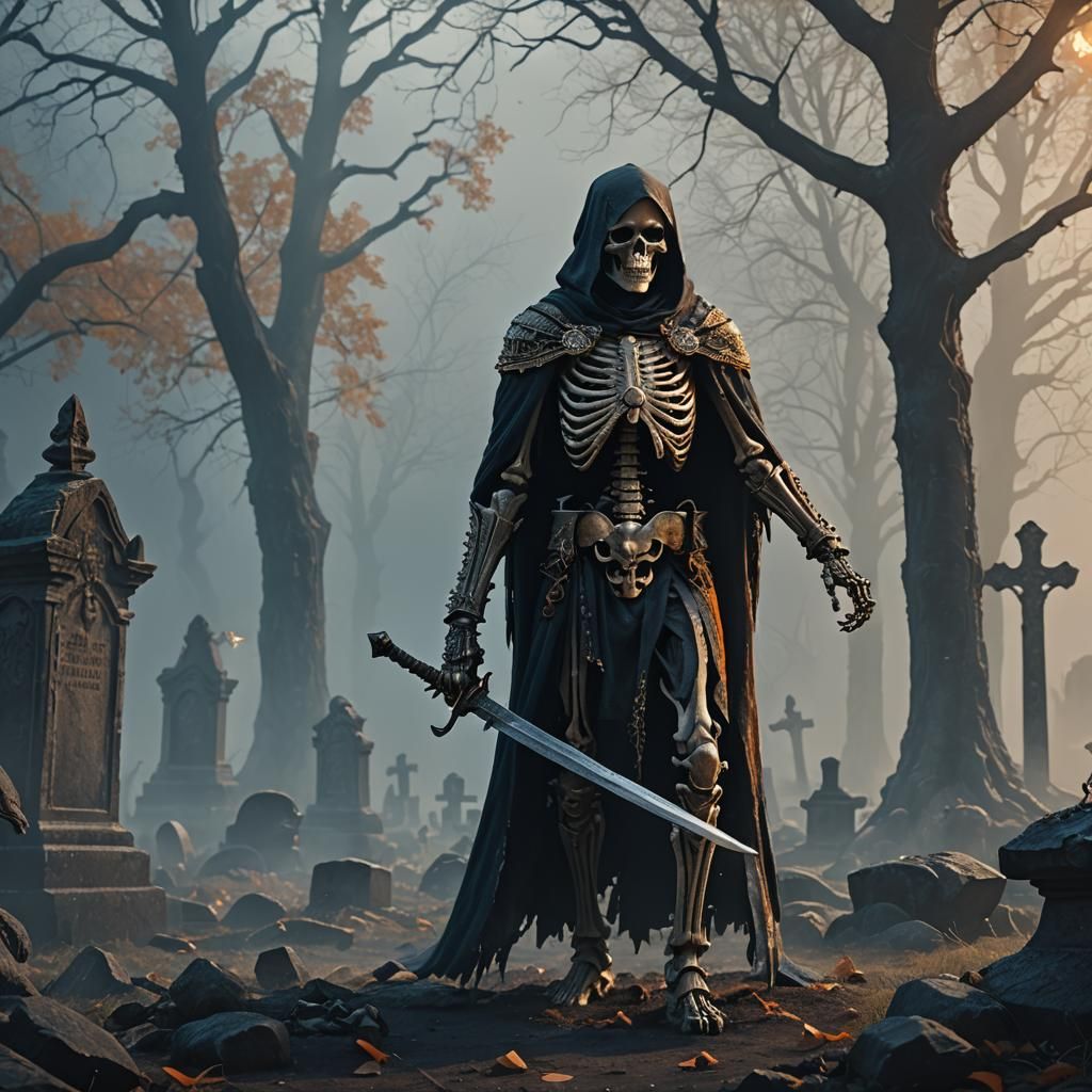 Battle Ready Skeleton in Misty Graveyard