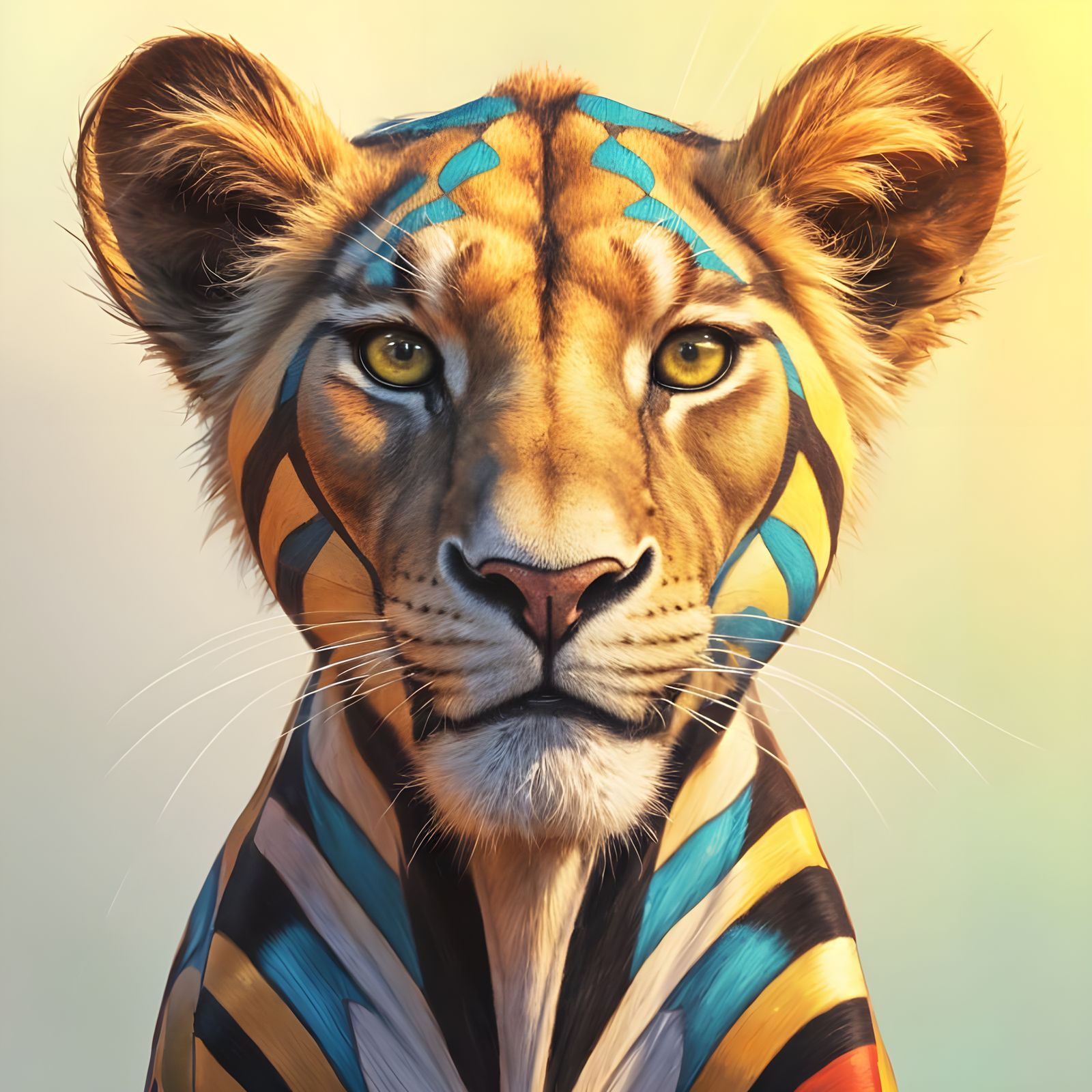 Harlequin Lioness Humanoid: Hyperrealistic Concept Art